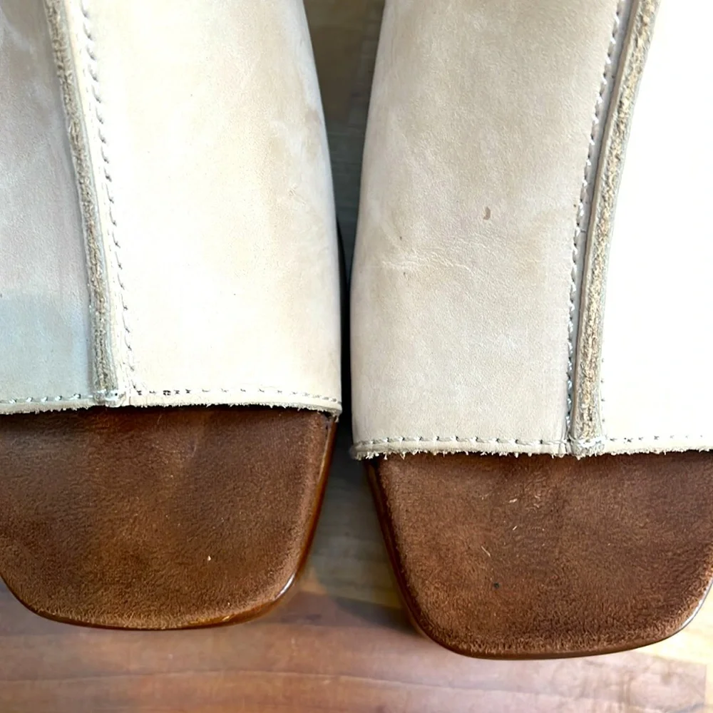 House of Harlow 1960 Griffin Ivory Leather Chunky Platform Brown Slide Sandals - Picture 5 of 14